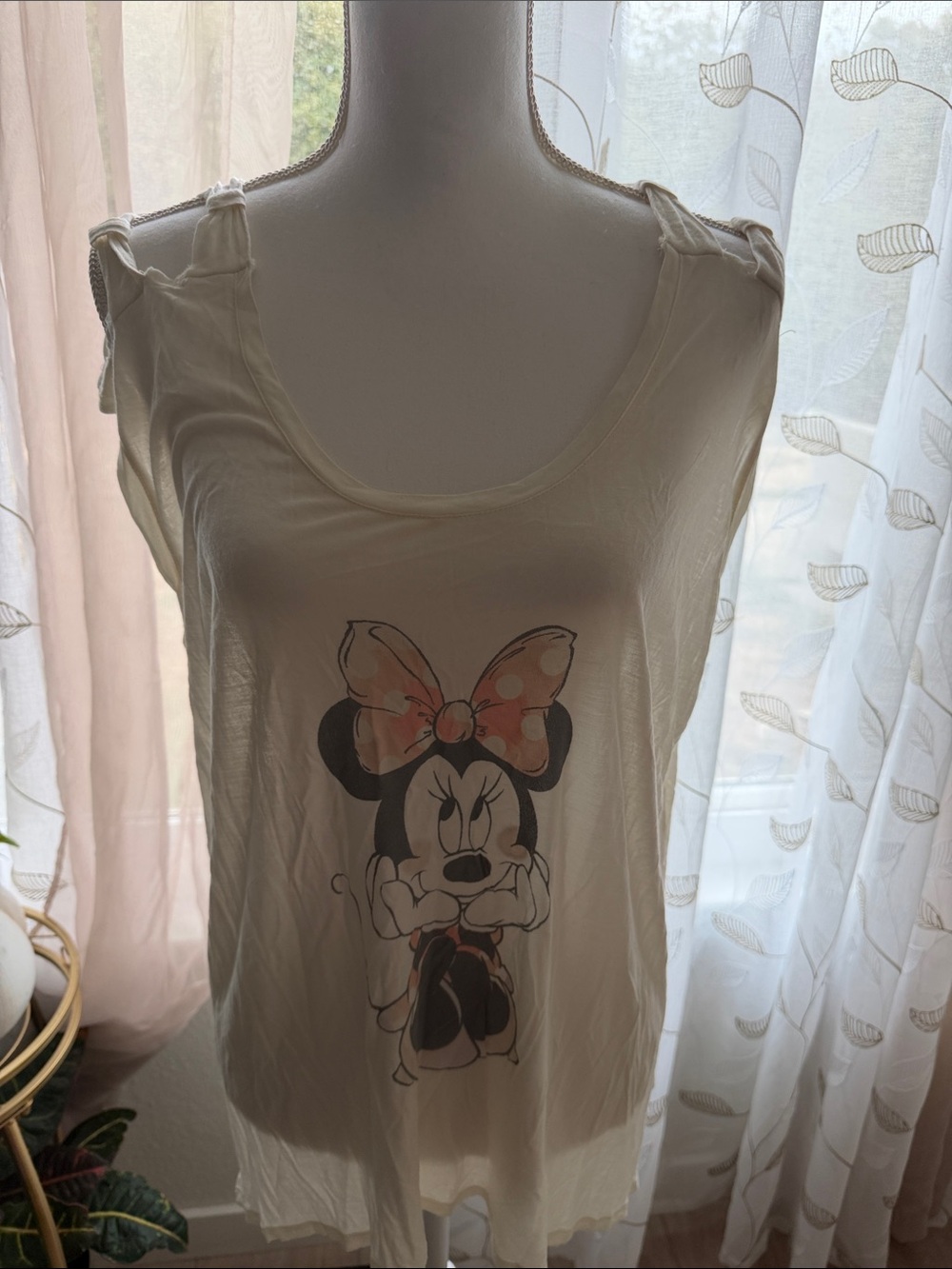 Disney Cream Minnie Mouse Graphic Tie-Shoulder Tank